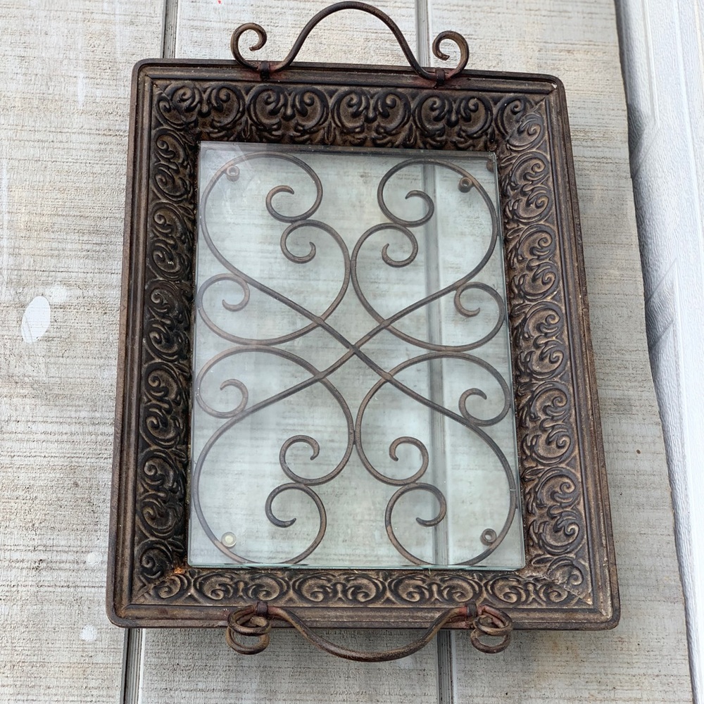 Southern Living at Home Napa Tray w/ Glass Insert Scroll Metal Serving Tray - Picture 2 of 16